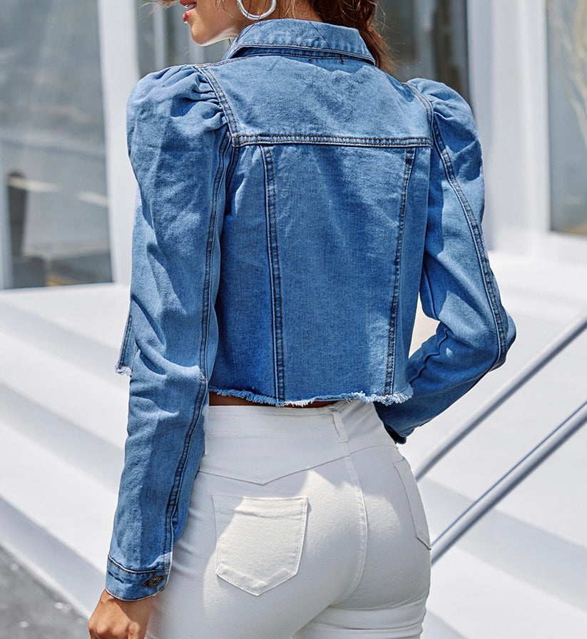 Danni Cropped Puff Sleeve Denim Jacket