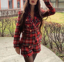 Load image into Gallery viewer, Farrah Red Plaid Blazer Set
