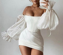 Load image into Gallery viewer, Velvela White Lantern Sleeves Mini Dress
