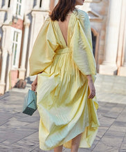 Load image into Gallery viewer, Yellow Pleated V-Neck Dress
