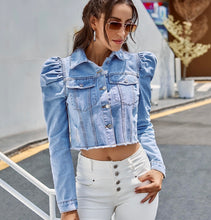 Load image into Gallery viewer, Danni Cropped Puff Sleeve Denim Jacket
