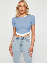 Load image into Gallery viewer, Tia Contrast Trim Pointed Hem Ribbed Crop Top
