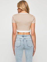 Load image into Gallery viewer, Tia Contrast Trim Pointed Hem Ribbed Crop Top
