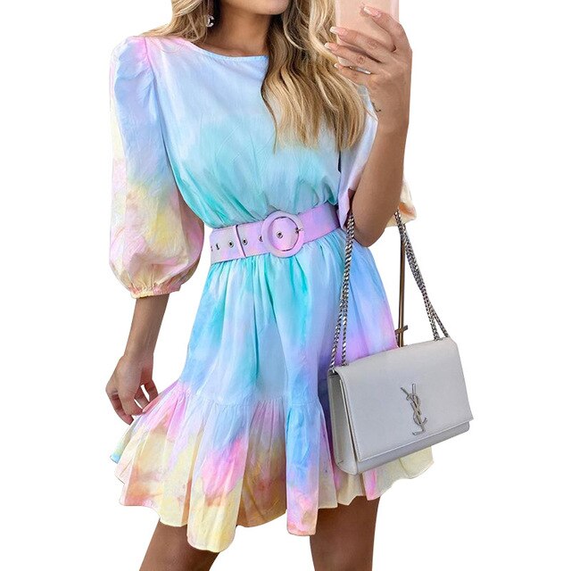 Natalia Tie Dye Mini Ruffled Dress