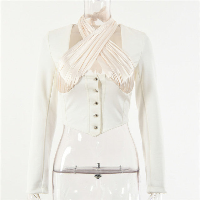 Jadis White Long Sleeve Halter Blouse