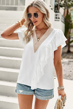 Load image into Gallery viewer, Andaz Contrast Ruffle Trim Flutter Sleeve Blouse
