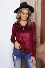 Load image into Gallery viewer, Rylee V-Neck Curved Hem Crushed Velvet Tee
