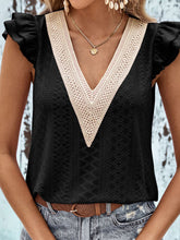 Load image into Gallery viewer, Amaryllis Contrast V-Neck Eyelet Top
