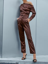 Load image into Gallery viewer, Adelle Ruched Asymmetrical Neck Top and Pants Set
