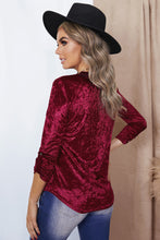 Load image into Gallery viewer, Rylee V-Neck Curved Hem Crushed Velvet Tee
