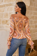 Load image into Gallery viewer, Stevie Printed Off-Shoulder Smocked Flounce Sleeve Blouse
