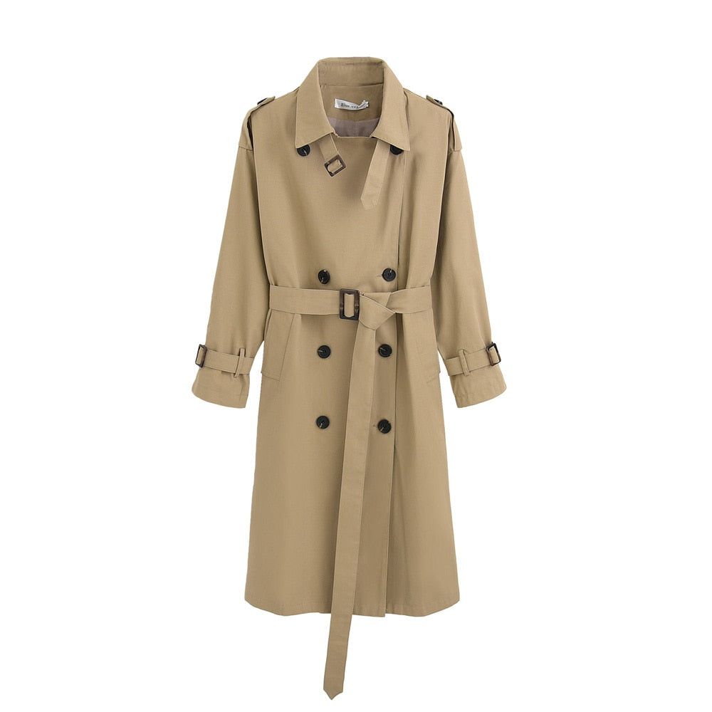 Long Double-Breasted Trench Coat