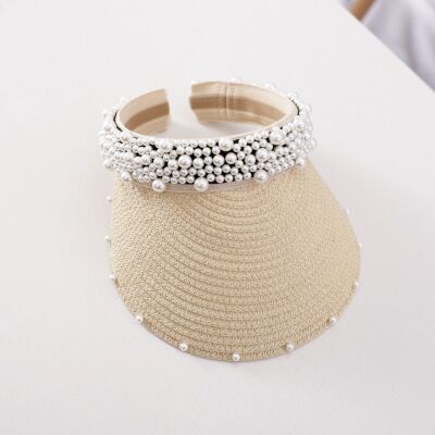 Wide Brim Pearl Straw Visor