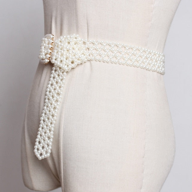 Long Pearl Square Buckle Belt