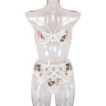 Load image into Gallery viewer, Mesh White Floral 3 Piece Lingerie
