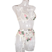 Load image into Gallery viewer, Mesh White Floral 3 Piece Lingerie
