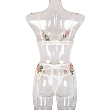 Load image into Gallery viewer, Mesh White Floral 3 Piece Lingerie
