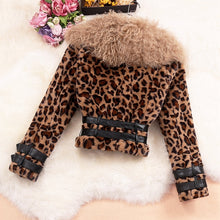 Load image into Gallery viewer, Short Lamb Fur Collar Leopard Jacket
