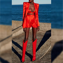 Load image into Gallery viewer, Lux Red Three Piece Shorts Set
