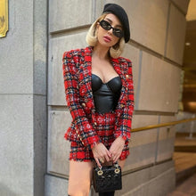 Load image into Gallery viewer, Farrah Red Plaid Blazer Set
