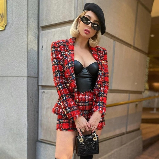 Farrah Red Plaid Blazer Set