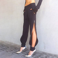 Load image into Gallery viewer, High Split Zipper Mid Waist Wide Leg Trousers
